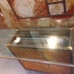 table with metal framed glass top